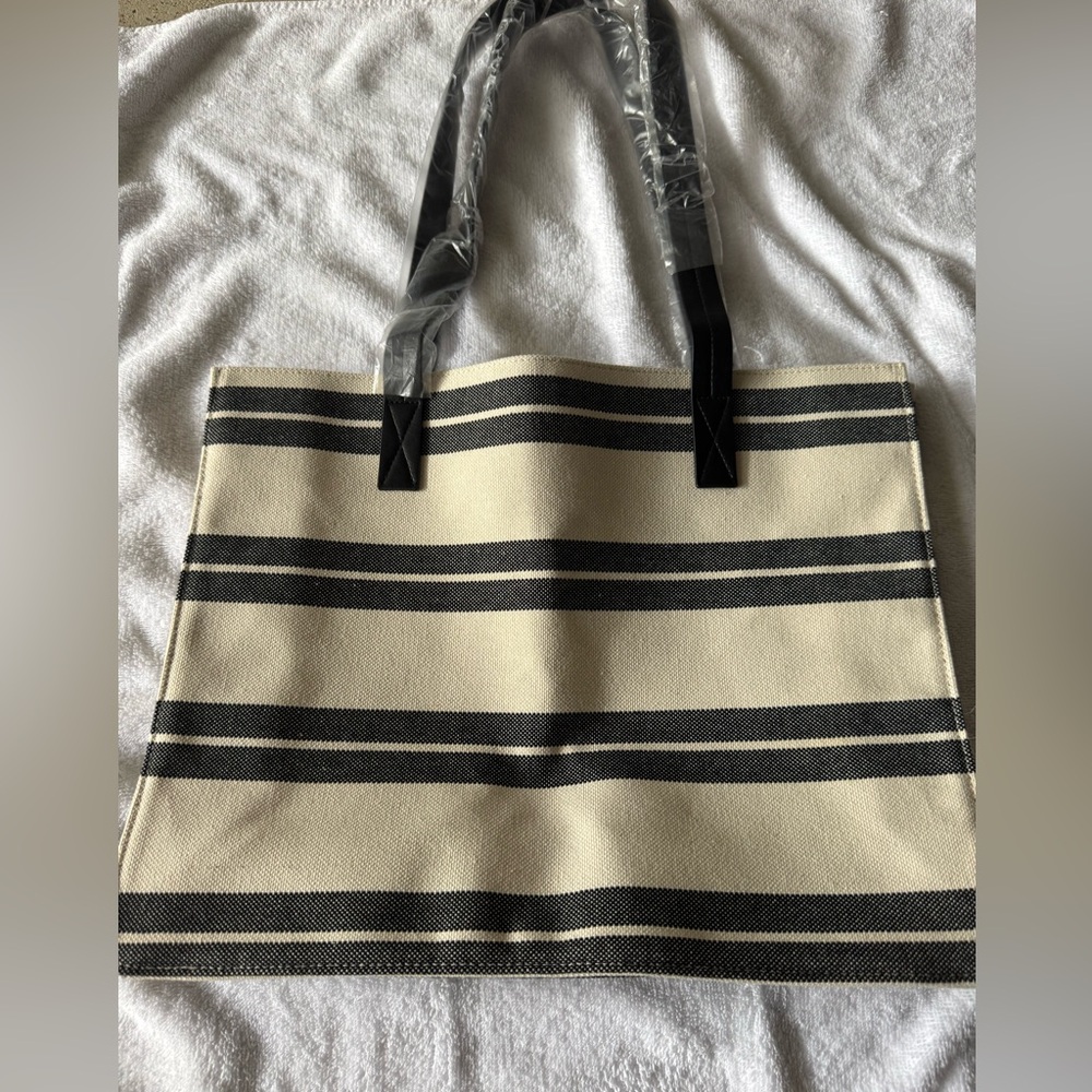 Classic Black and Cream Striped Tote
